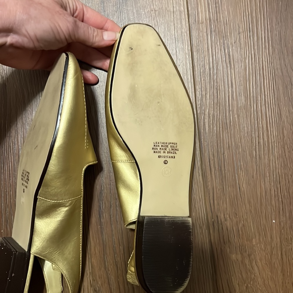 Leather Calico light gold flats 10M Sling back Classy Classic Versatile - Picture 3 of 10